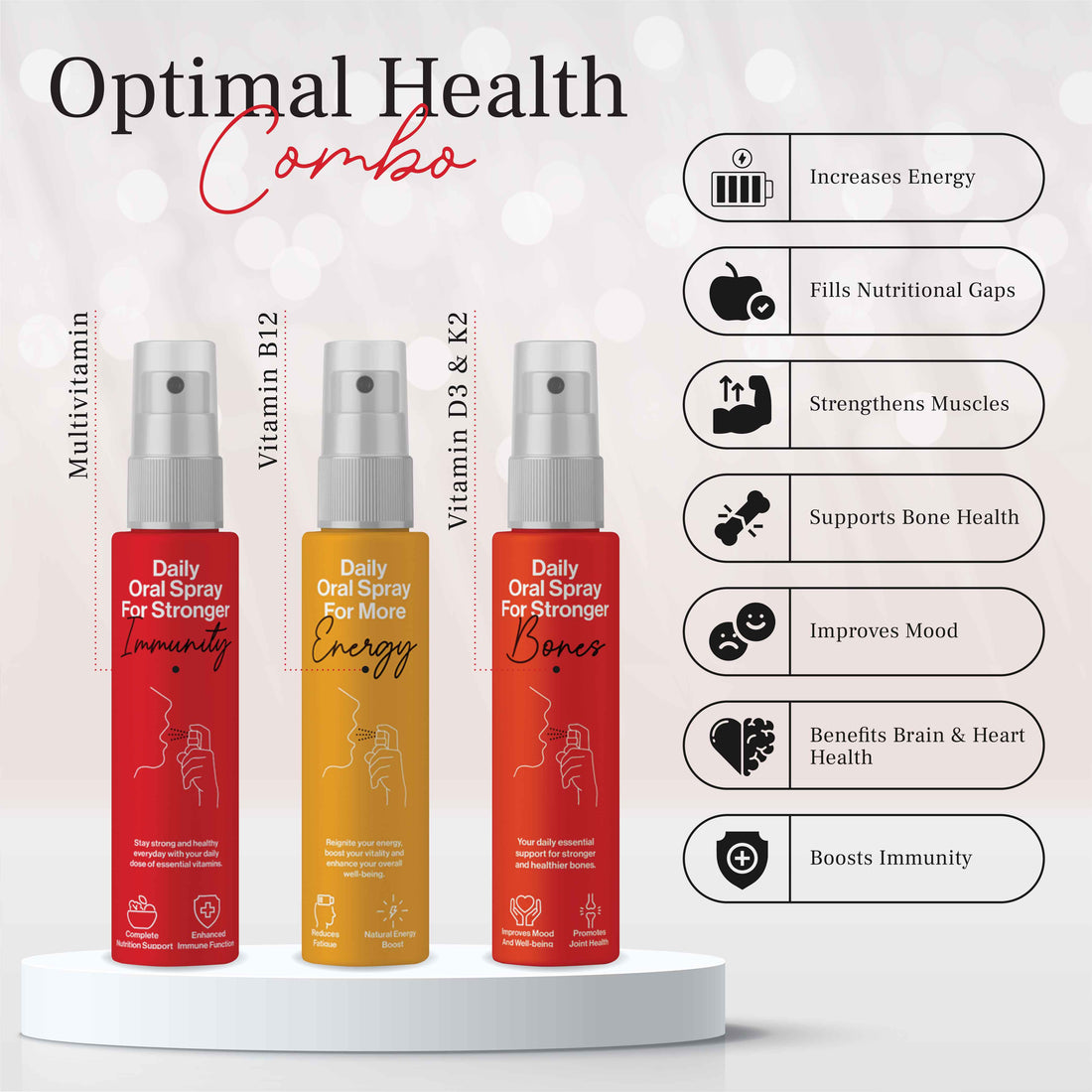 Optimal Health Combo | Vitamin D3 & K2 + Vitamin B12 + Multivitamin | 2 months | Immunity Pack | Daily Wellness