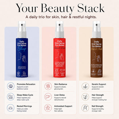 Beauty &amp; Wellness Combo | Glutathione + Melatonin + Biotin | Sleep Better, Glow Brighter, Feel Better | 30ml - 2 Months | Daily Beauty Nutrition
