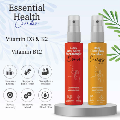 Essential Health Combo | Vitamin D3 &amp; K2 + Vitamin B12 | Basics of Healthy Life | 30ml - 2 Months | Daily Dose of Good Health